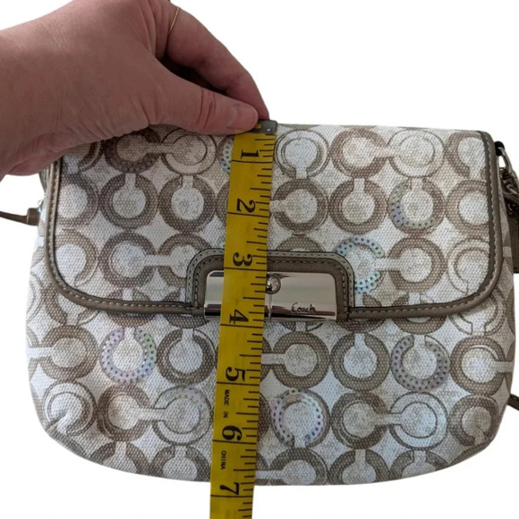 Coach Kristin Op Art Sequin Crossbody Bag Mushroom Taupe White Small Women's OS - Picture 13 of 14